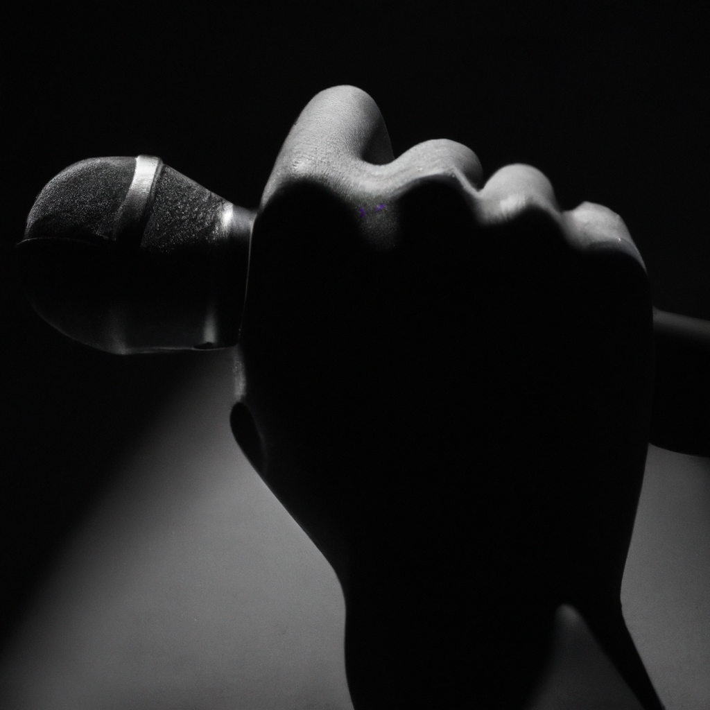 Close-up of hand holding a microphone with minimalist shadows